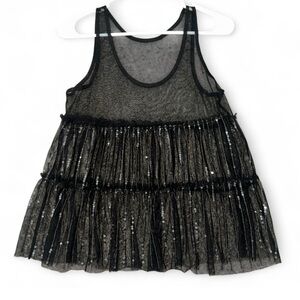 Black Sheer Fringe Tank Top